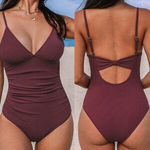 Cupshe Tummy Control One-Piece Swimsuit, Wine/Burgundy/Maroon, Medium